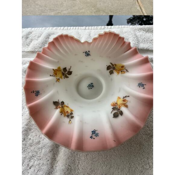 Antique peach blow Pink Glass Brides Basket Bowl deep ruffle satin finish - Picture 1 of 8